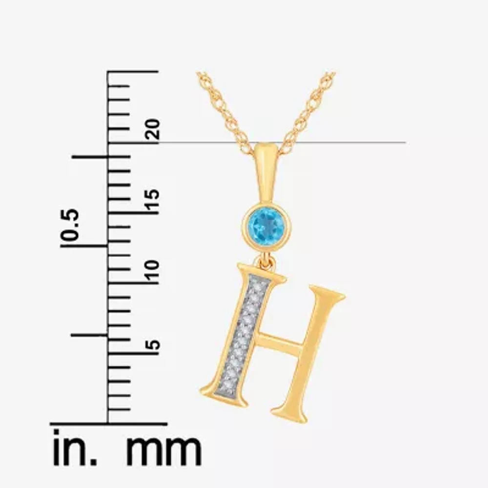 H Womens Genuine Blue Topaz 14K Gold Over Silver Pendant Necklace