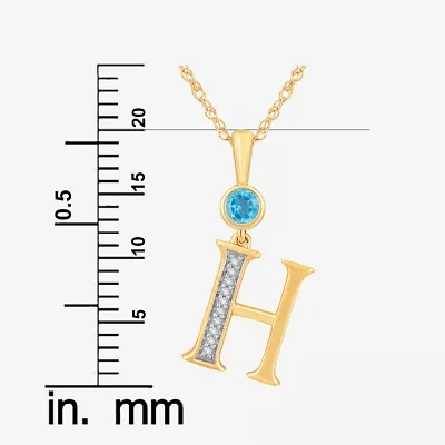 H Womens Genuine Blue Topaz 14K Gold Over Silver Pendant Necklace