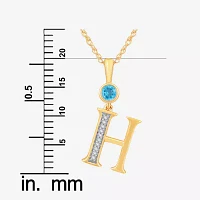 H Womens Genuine Blue Topaz 14K Gold Over Silver Pendant Necklace