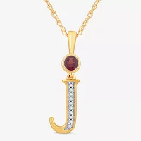 J Womens Genuine Red Garnet 14K Gold Over Silver Pendant Necklace