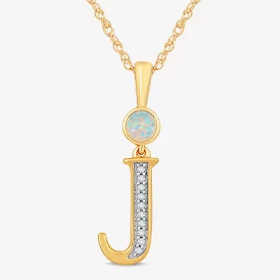 J Womens Lab Created White Opal 14K Gold Over Silver 18 Inch Pendant Necklace