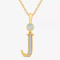 J Womens Lab Created White Opal 14K Gold Over Silver Pendant Necklace