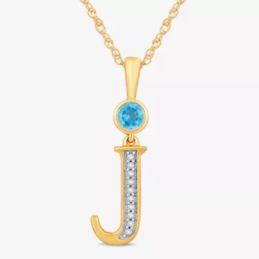 J Womens Genuine Blue Topaz 14K Gold Over Silver Pendant Necklace