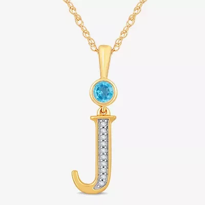 J Womens Genuine Blue Topaz 14K Gold Over Silver Pendant Necklace