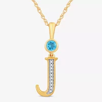 J Womens Genuine Blue Topaz 14K Gold Over Silver Pendant Necklace