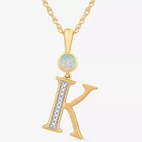 K Womens Lab Created White Opal 14K Gold Over Silver Pendant Necklace