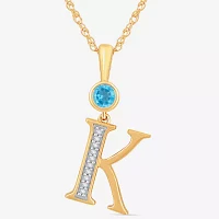 K Womens Genuine Blue Topaz 14K Gold Over Silver Pendant Necklace