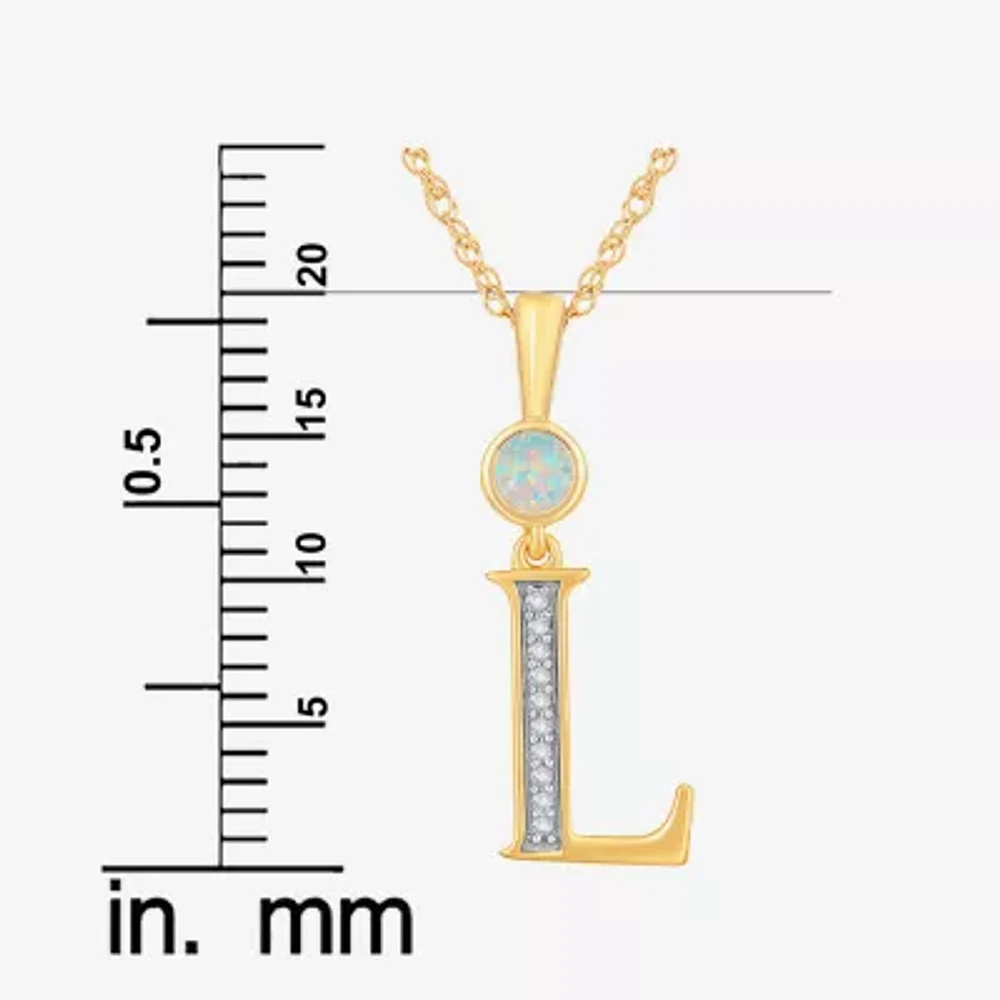 L" Womens Lab Created White Opal 14K Gold Over Silver Pendant Necklace