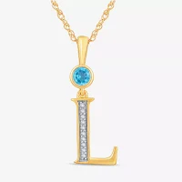 "L" Womens Genuine Blue Topaz 14K Gold Over Silver Pendant Necklace