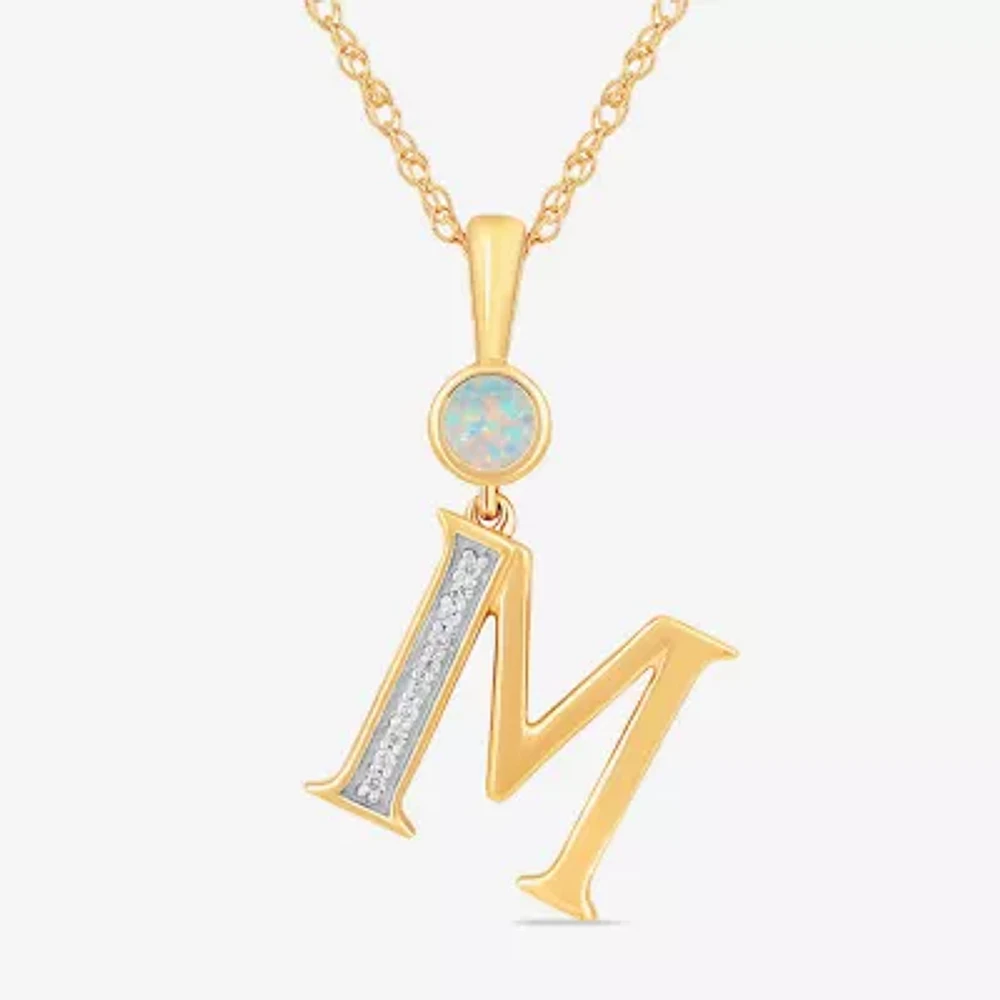 M Womens Lab Created White Opal 14K Gold Over Silver 18 Inch Pendant Necklace