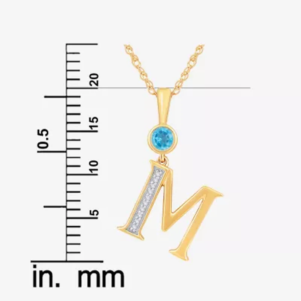 "M" Womens Genuine Blue Topaz 14K Gold Over Silver Pendant Necklace