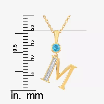 "M" Womens Genuine Blue Topaz 14K Gold Over Silver Pendant Necklace