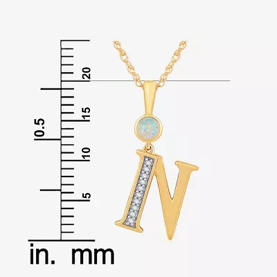 N" Womens Lab Created White Opal 14K Gold Over Silver Pendant Necklace