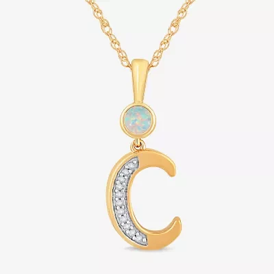C Womens Lab Created White Opal 14K Gold Over Silver 18 Inch Pendant Necklace