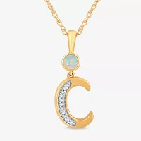 C Womens Lab Created White Opal 14K Gold Over Silver Pendant Necklace