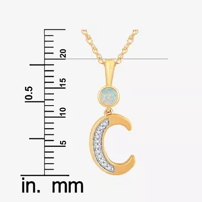 C Womens Lab Created White Opal 14K Gold Over Silver Pendant Necklace