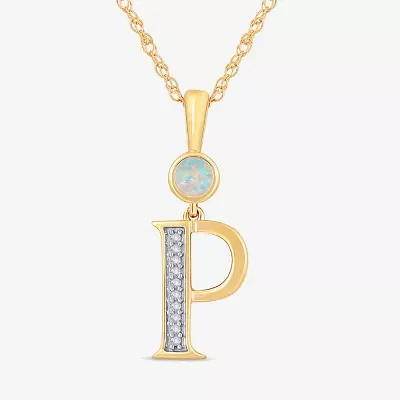 P" Womens Lab Created White Opal 14K Gold Over Silver 18 Inch Pendant Necklace