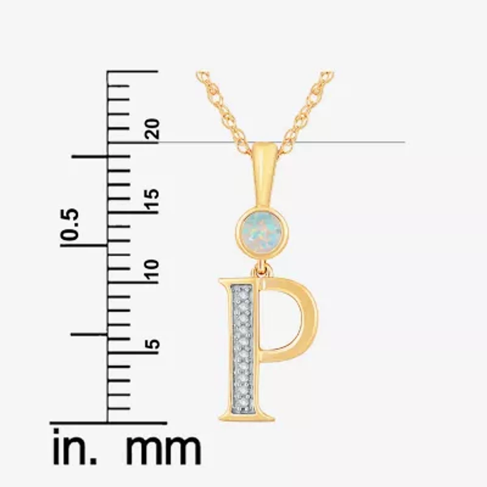 P" Womens Lab Created White Opal 14K Gold Over Silver Pendant Necklace