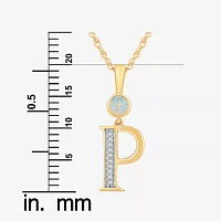 P" Womens Lab Created White Opal 14K Gold Over Silver Pendant Necklace