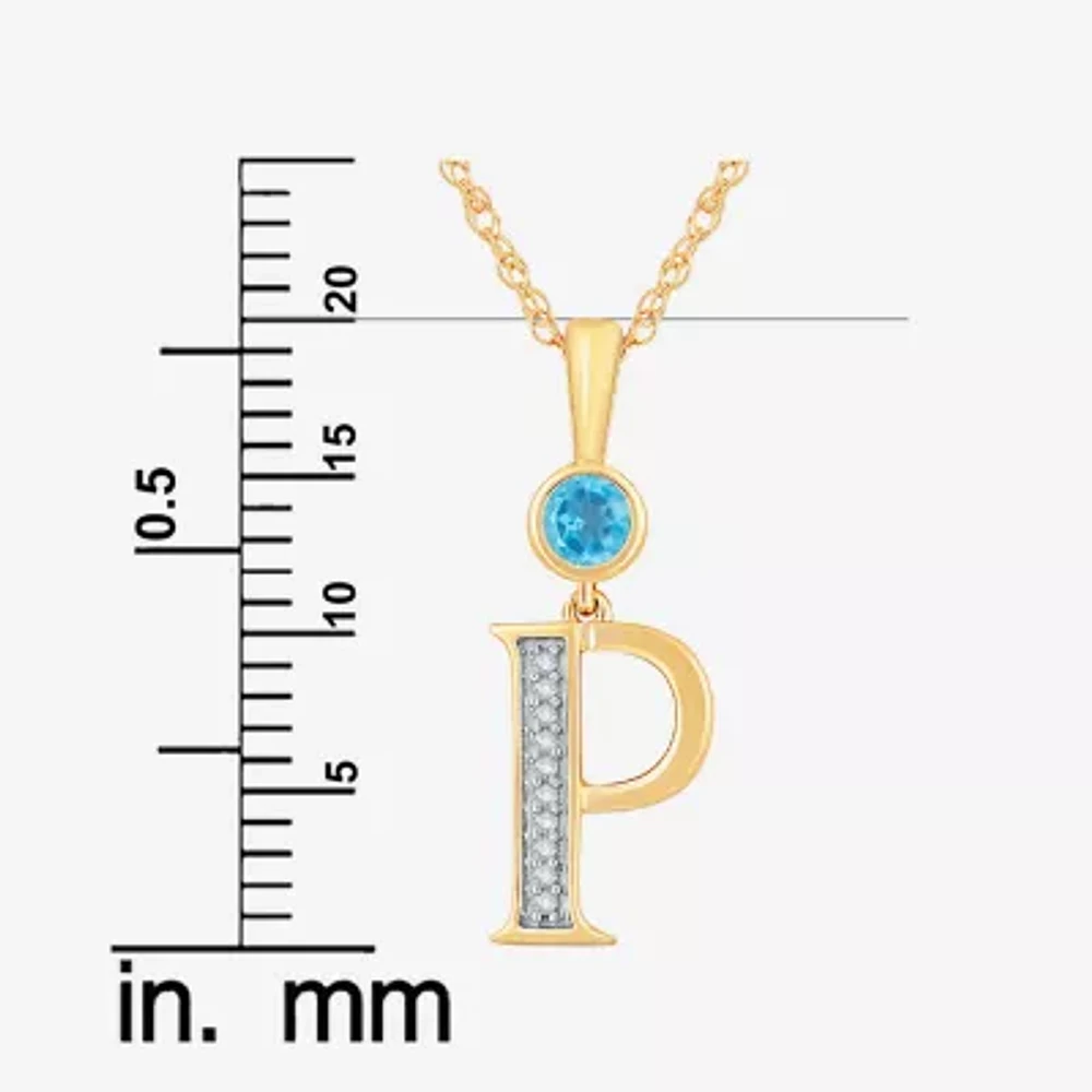 P" Womens Genuine Blue Topaz 14K Gold Over Silver Pendant Necklace