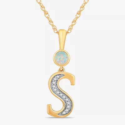 S" Womens Lab Created White Opal 14K Gold Over Silver 18 Inch Pendant Necklace