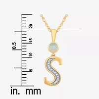 S" Womens Lab Created White Opal 14K Gold Over Silver 18 Inch Pendant Necklace