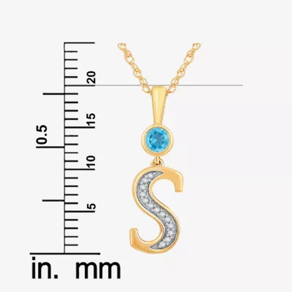 "S" Womens Genuine Blue Topaz 14K Gold Over Silver Pendant Necklace