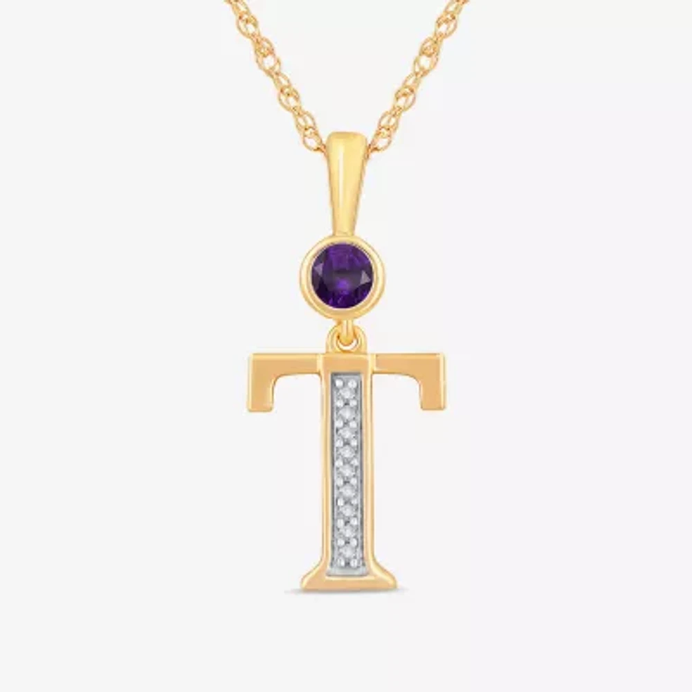 T Womens Genuine Purple Amethyst 14K Gold Over Silver 18 Inch Pendant Necklace