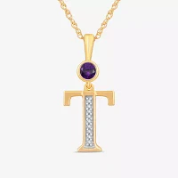 T Womens Genuine Purple Amethyst 14K Gold Over Silver Pendant Necklace