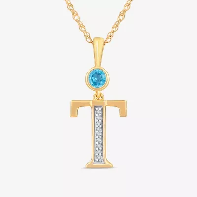 T" Womens Genuine Blue Topaz 14K Gold Over Silver Pendant Necklaces