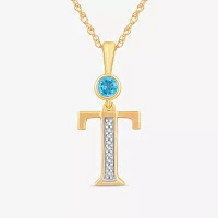 T" Womens Genuine Blue Topaz 14K Gold Over Silver Pendant Necklace