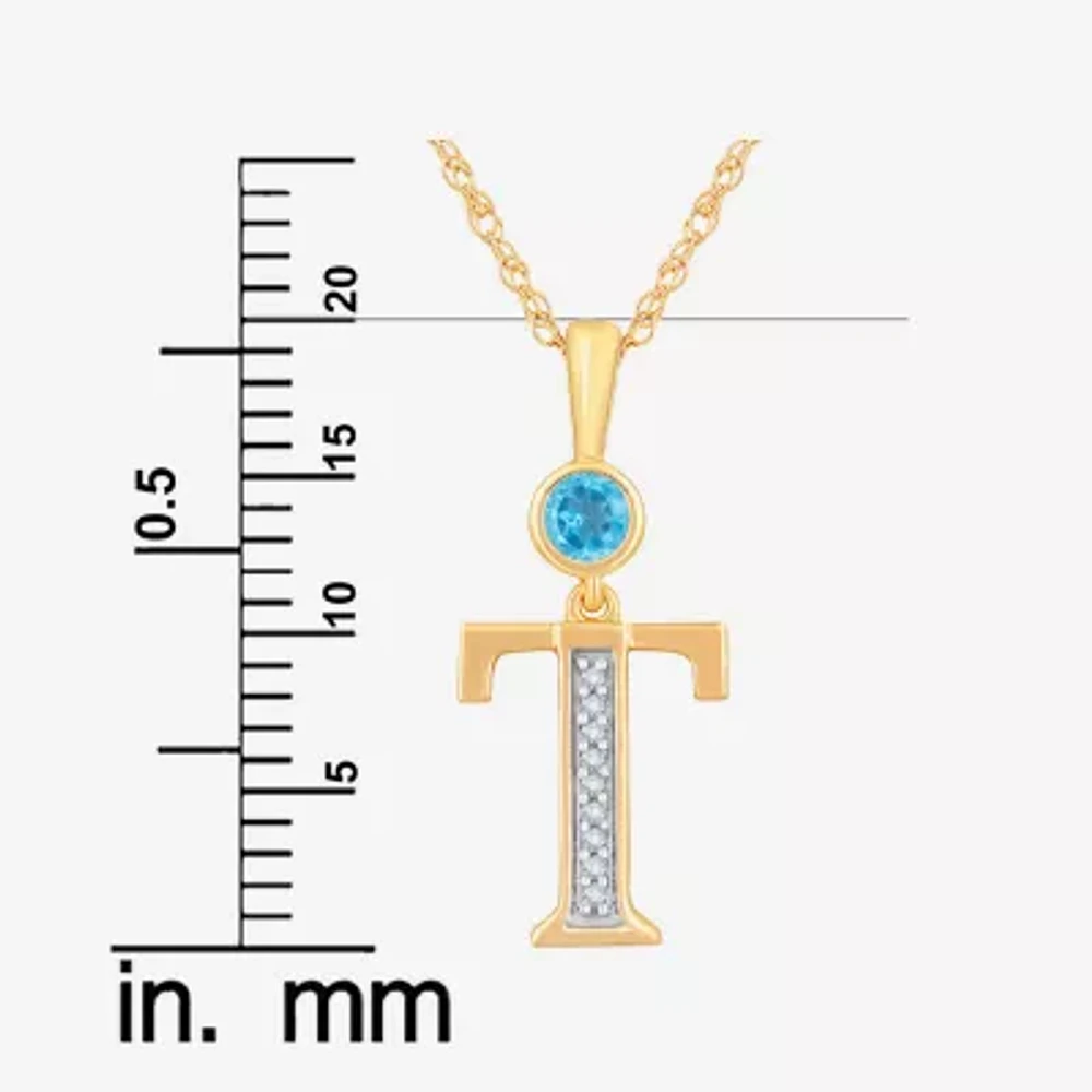 T" Womens Genuine Blue Topaz 14K Gold Over Silver Pendant Necklace