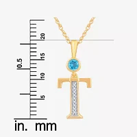 T" Womens Genuine Blue Topaz 14K Gold Over Silver Pendant Necklace