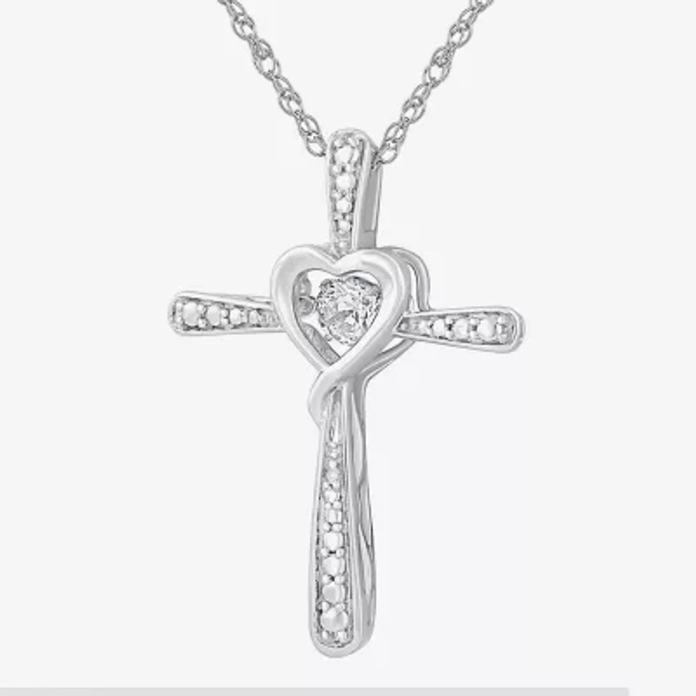 Love in Motion™ Lab-Created White Sapphire and Diamond-Accent Cross Pendant Necklace