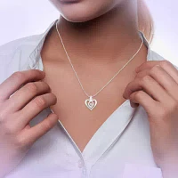 Love in Motion™ Lab-Created White Sapphire & Diamond-Accent Sterling Silver Heart Pendant Necklace