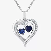 Love in Motion™ Lab-Created Blue And White Sapphire Sterling Silver Double Heart Pendant Necklace