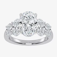 (G / Vs2-Si1) Womens 3 1/2 CT. T.W Lab Grown White Diamond 14K Gold Oval 5-Stone Engagement Ring