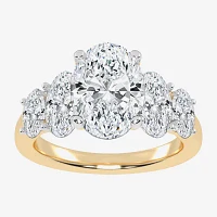 G / Vs2-Si1) Womens 3 1/2 CT. T.W Lab Grown White Diamond 14K Gold Oval 5-Stone Engagement Ring