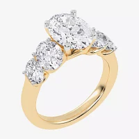 G / Vs2-Si1) Womens 3 1/2 CT. T.W Lab Grown White Diamond 14K Gold Oval 5-Stone Engagement Ring