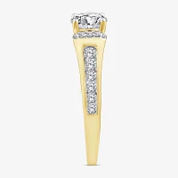 (G / Si1-Si2) Womens 1 1/2 CT. T.W. Lab Grown White Diamond 10K Gold Round Side Stone Engagement Ring