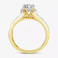 (G / Si1-Si2) Womens 1 1/2 CT. T.W. Lab Grown White Diamond 10K Gold Round Side Stone Engagement Ring