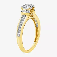 (G / Si1-Si2) Womens 1 1/2 CT. T.W. Lab Grown White Diamond 10K Gold Round Side Stone Engagement Ring