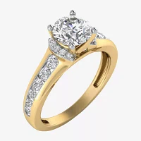 (G / Si1-Si2) Womens 1 1/2 CT. T.W. Lab Grown White Diamond 10K Gold Round Side Stone Engagement Ring