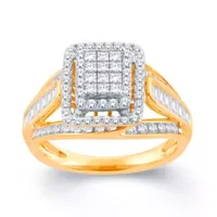 Womens 1/ CT. T.W. Mined White Diamond 10K Gold Side Stone Halo Engagement Ring