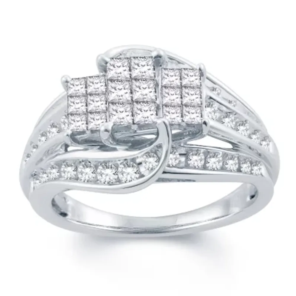 Womens 1 CT. T.W. Natural White Diamond 10K Gold Side Stone Engagement Ring