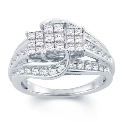 Womens 1 CT. T.W. Natural White Diamond 10K Gold Side Stone Engagement Ring