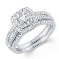 Signature By Modern Bride Womens 3/4 CT. T.W. Natural White Diamond 14K Gold Cushion Bridal Set