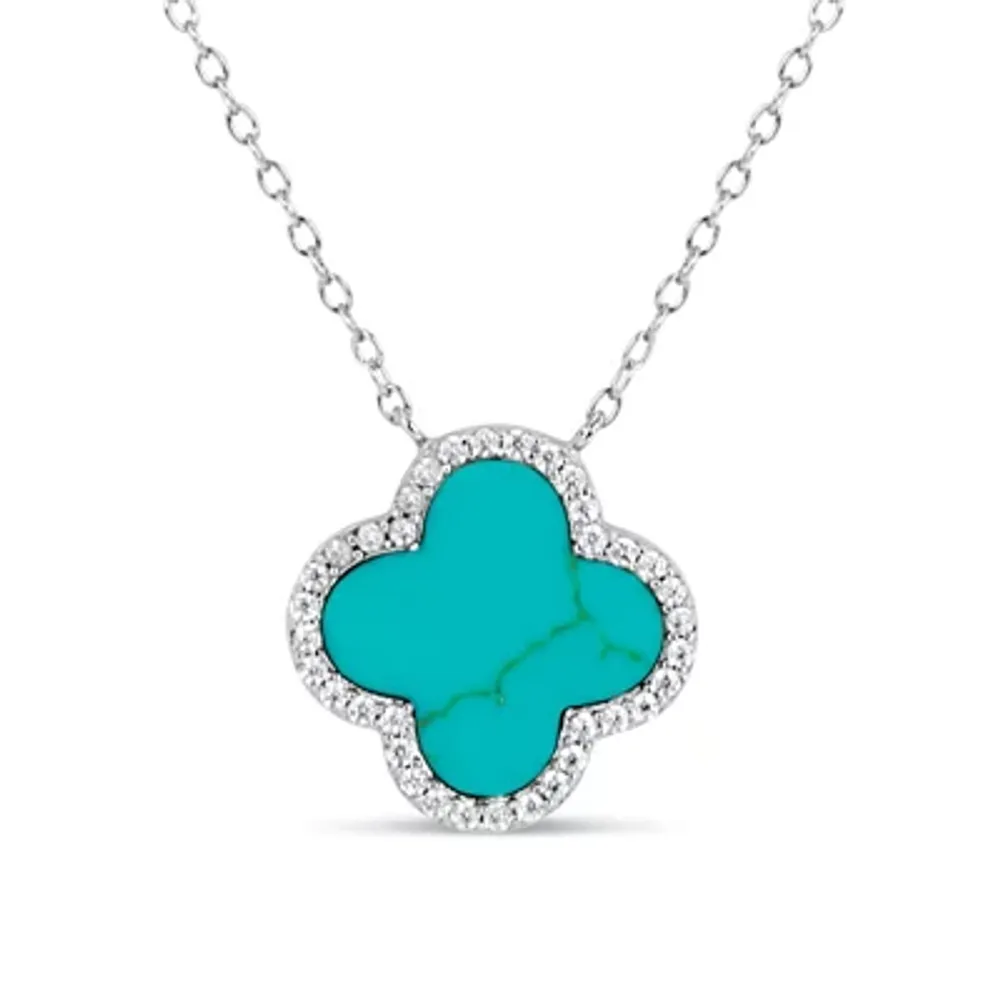 Womens Simulated Turquoise Sterling Silver Pendant Necklace