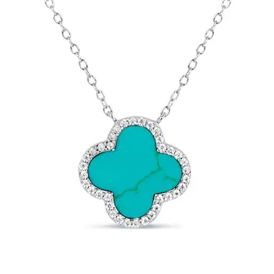 Womens Simulated Turquoise Sterling Silver Pendant Necklace