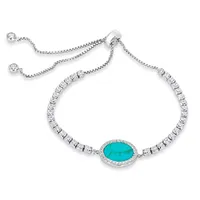 Womens Simulated Turquoise Sterling Silver Bolo Bracelet